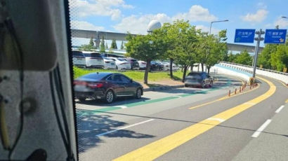 공항 진입로 '역대급 민폐 주차'…이러고 3박4일 해외여행 갔다