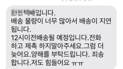 "재촉 마세요, 저도 힘들어요ㅜㅜ"…추석 택배기사 눈물의 문자